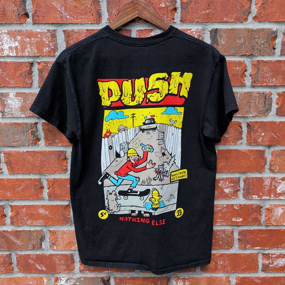 Empyre Push Nothing Else Graphic Tee Mens M Black Skate Cartoon Print